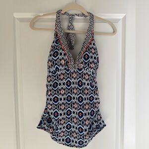 Tommy Bahama Blue and Red Reversible Halter Tankini Top